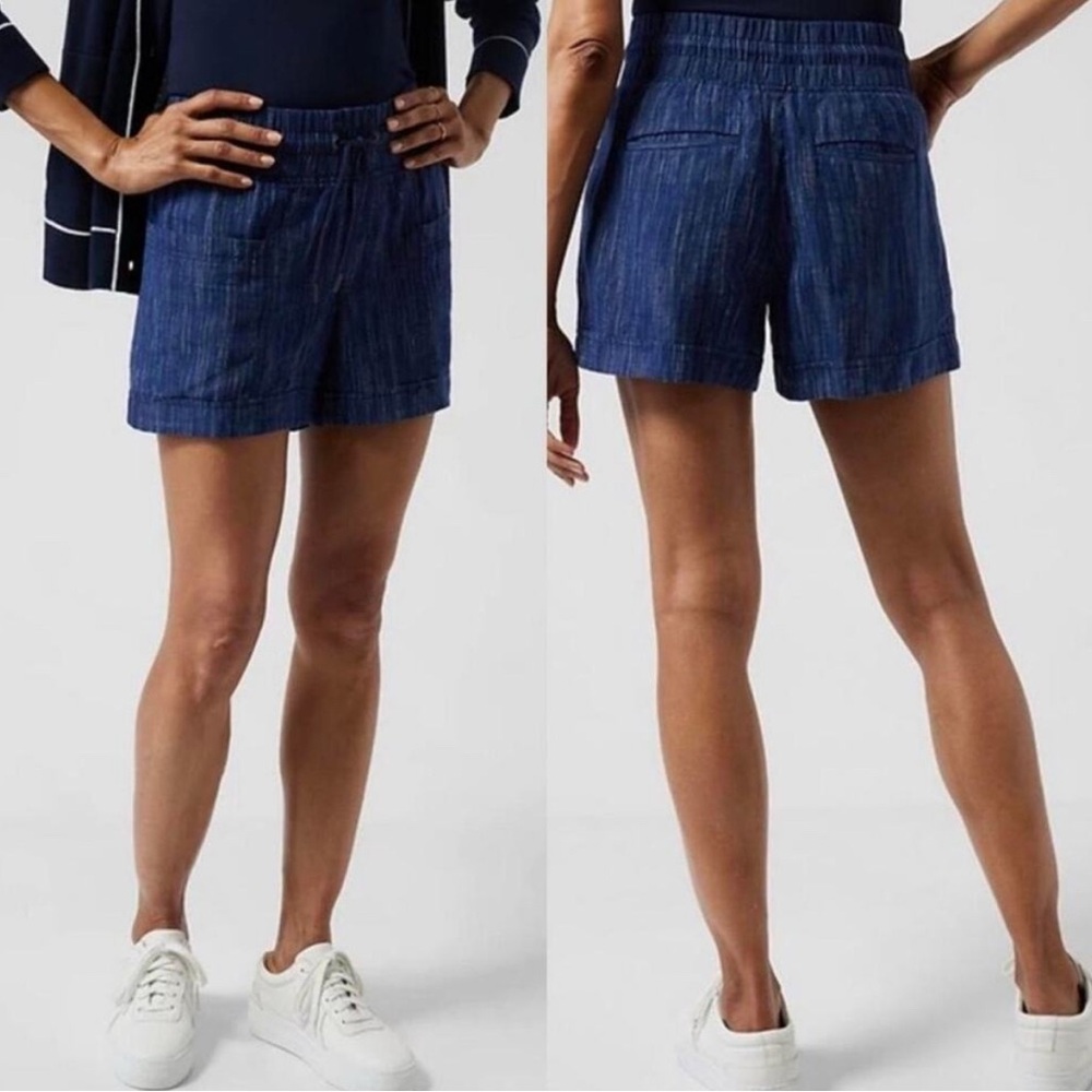Athleta Cabo Linen Textured 4” Short Navy Blue Size 6 NWT
